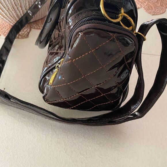 Chocolate Brown Patent Leather Handbag - Picture 6 of 11